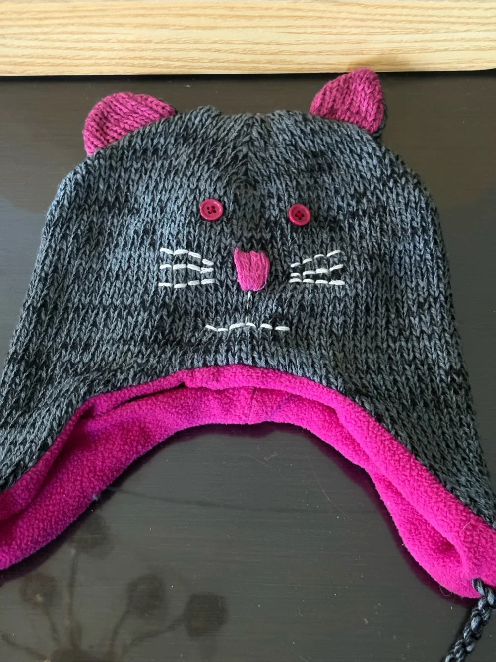Arizona Jean Company Kids Gray Knit Cat Ear Hat with Pink Lining